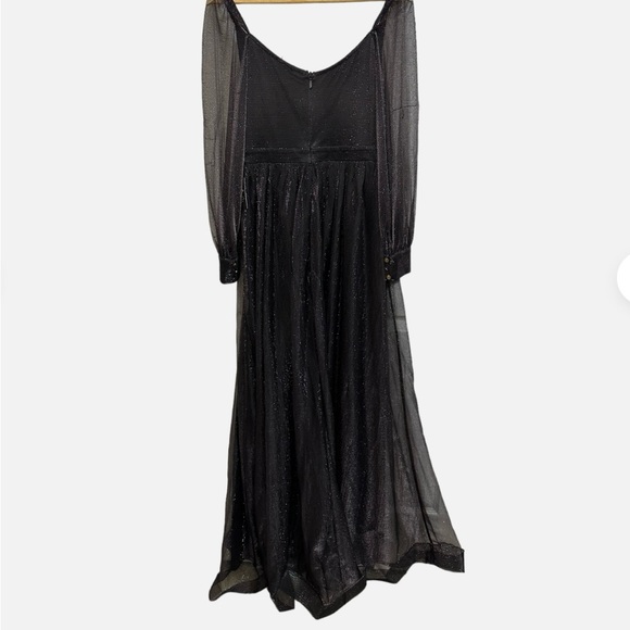 SOIEBLU Gown Elegant Navy Chiffon Surplice V Neck Balloon L/S NWT Sz M L - Picture 12 of 15